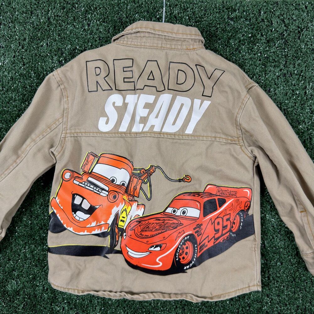 Disney Pixar Cars Lightning McQueen Mater Twill Shirt Toddler Boys Size 3T Tan - Picture 7 of 9